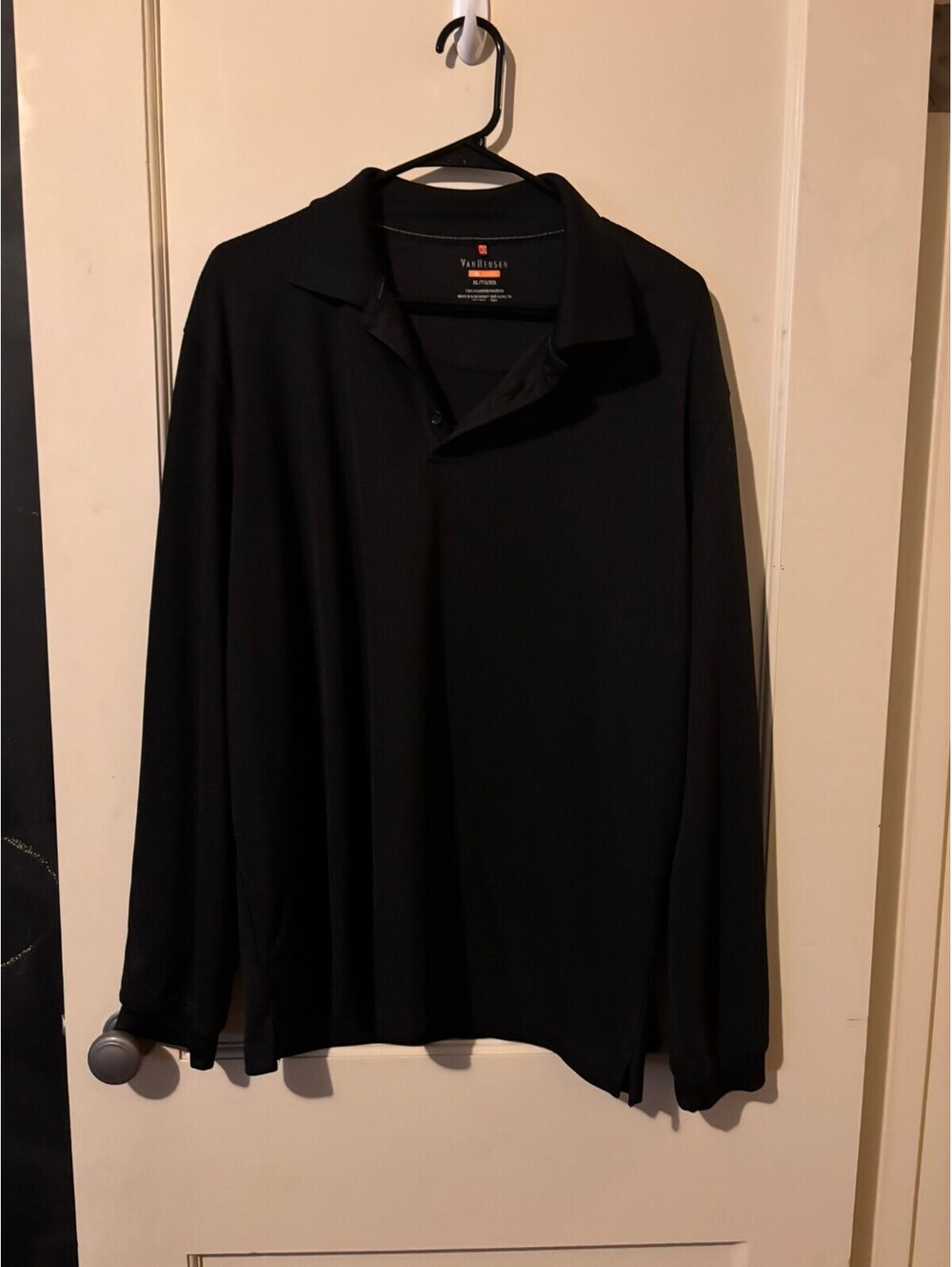 Van Heusen Men's Long Sleeve Black Polo Shirt Size XL